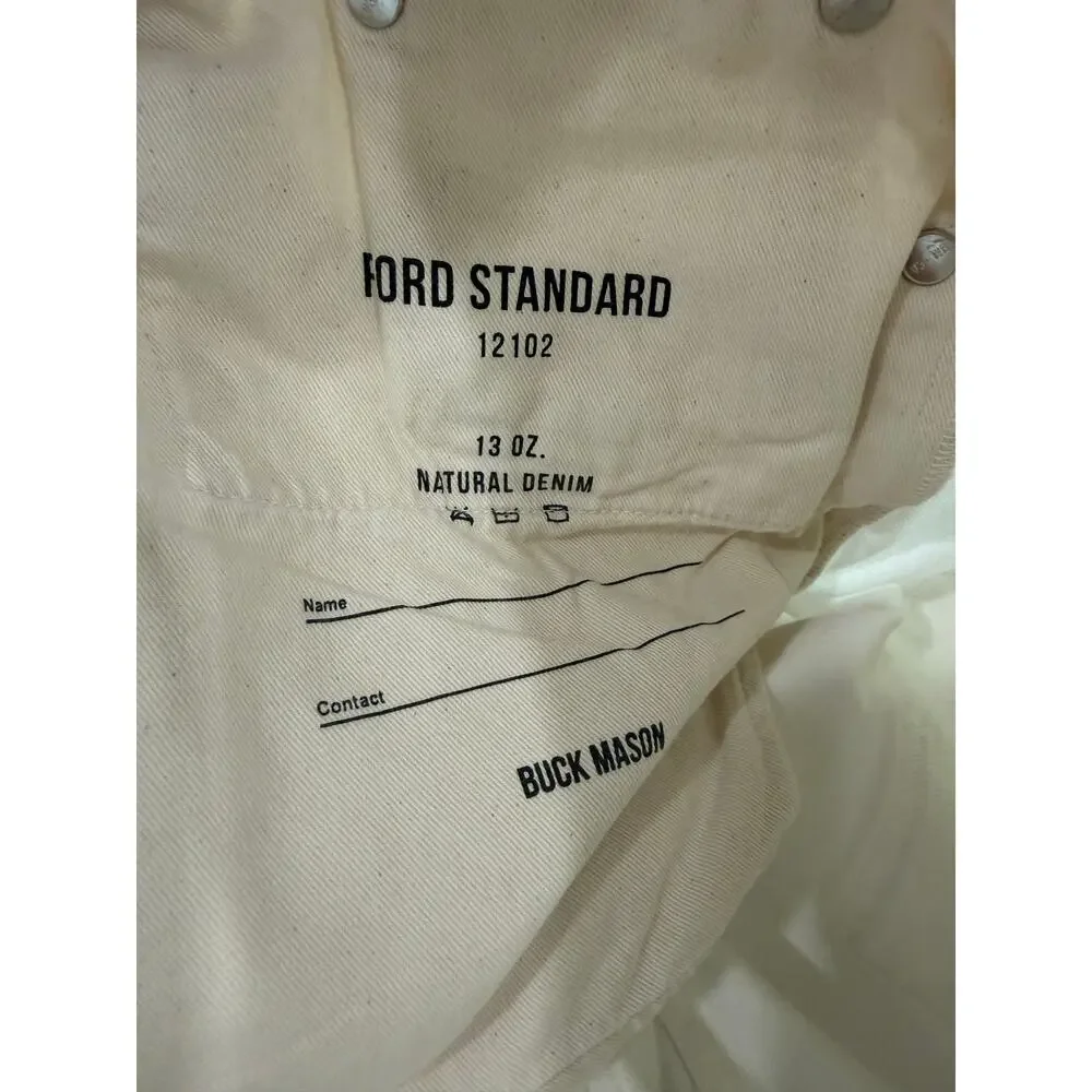 Buck Mason Classic Button Fly Ford Standard White Japanese Denim NWT 36x32